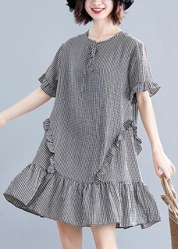 French black plaid Cotton quilting dresses o neck Ruffles cotton Dress SDM200325