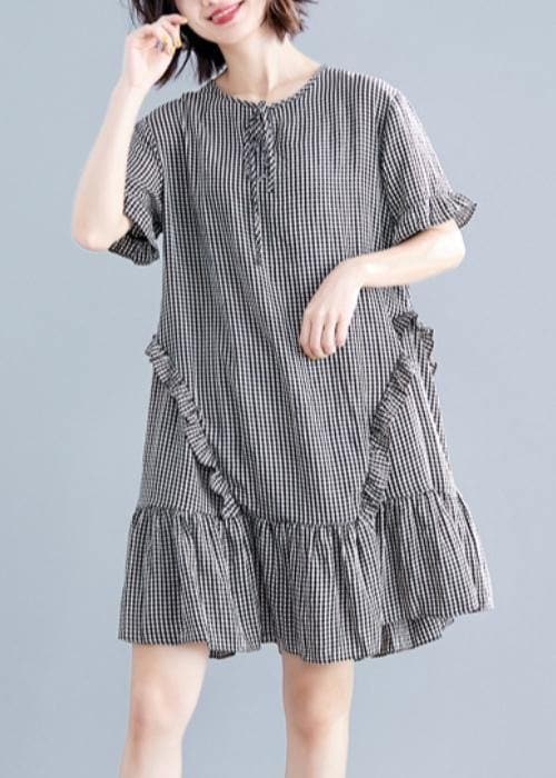 French black plaid Cotton quilting dresses o neck Ruffles cotton Dress SDM200325