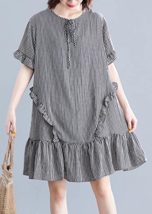 French black plaid Cotton quilting dresses o neck Ruffles cotton Dress SDM200325