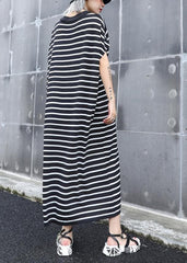 French black white striped cotton quilting dresses v neck A Line summer Dress AT-SDL190614