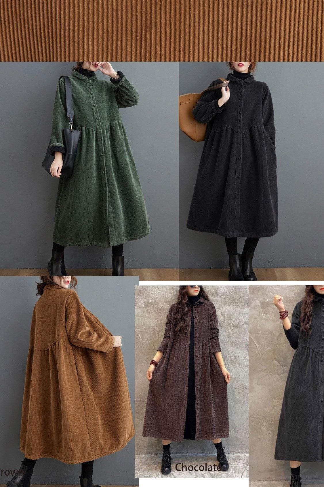 French blackish green corduroy coats Inspiration thick Cinched women coats ( Limited Stock) TCT201119