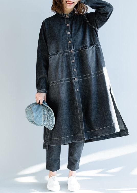 French denim black Fashion Long coats Work Outfits side open fall women coats TCT191011