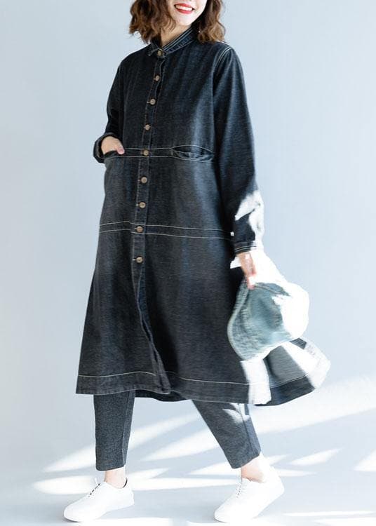 French denim black Fashion Long coats Work Outfits side open fall women coats TCT191011