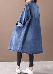 French denim blue Plus Size box coat Shape stand collar drawstring coat WG-TCT191018