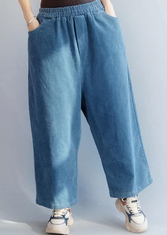 French elastic waist wild trousers oversized blue wide leg trousers LPTS191125