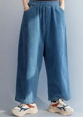 French elastic waist wild trousers oversized blue wide leg trousers LPTS191125