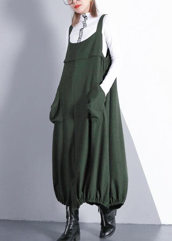 French green cotton tunics for women sleeveless Maxi fall Dresses AT-FDL190923