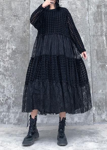 French o neck patchwork lace clothes Women Photography black long Dresses AT-FDL191231