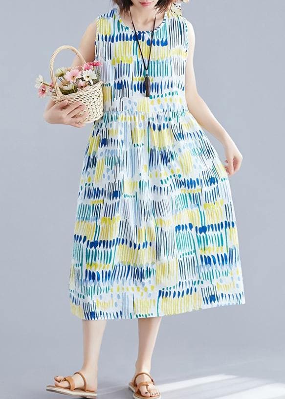 French o neck sleeveless Cotton clothes For Women Inspiration blue striped Dresses SDM200325