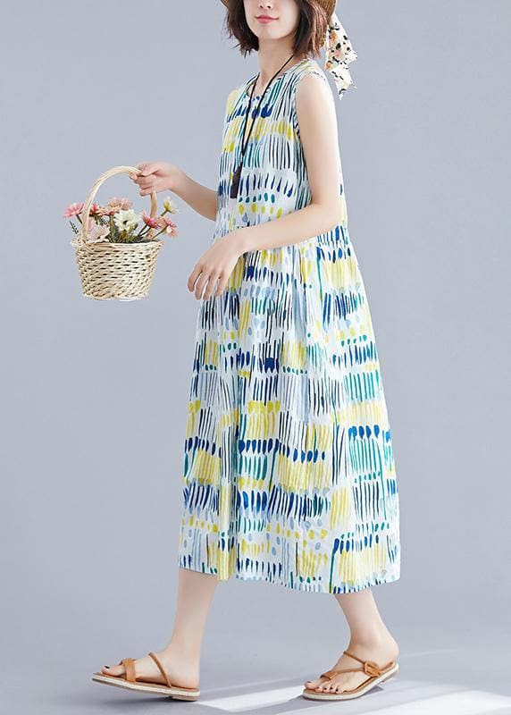 French o neck sleeveless Cotton clothes For Women Inspiration blue striped Dresses SDM200325