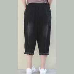 French pants plus size denim black elastic waist pockets pants WG-LPTS200601