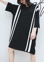 French patchwork big pockets Cotton clothes For Women Neckline black Dress summer AT-SDM190717