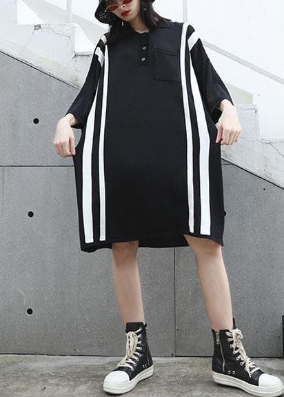 French patchwork big pockets Cotton clothes For Women Neckline black Dress summer AT-SDM190717