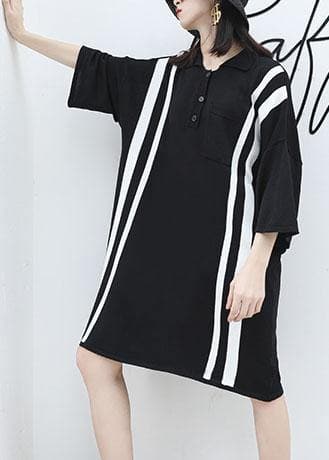 French patchwork big pockets Cotton clothes For Women Neckline black Dress summer AT-SDM190717