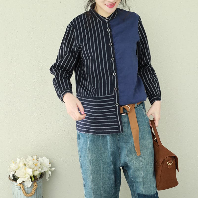 French striped linen tops women blouses Casual Inspiration Button Down oversized spring shirt LTP190129