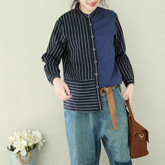 French striped linen tops women blouses Casual Inspiration Button Down oversized spring shirt LTP190129