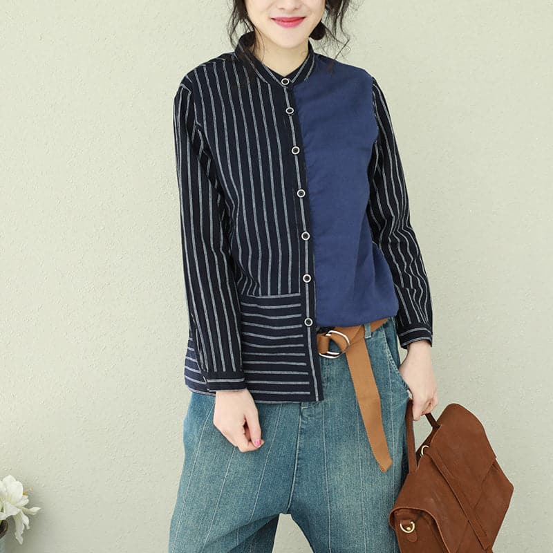 French striped linen tops women blouses Casual Inspiration Button Down oversized spring shirt LTP190129