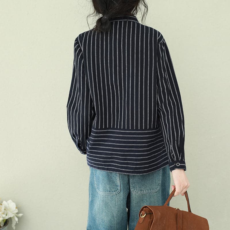 French striped linen tops women blouses Casual Inspiration Button Down oversized spring shirt LTP190129