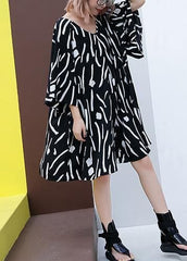 French v neck Cotton Tunics pattern black striped Dresses summer AT-SDM190614