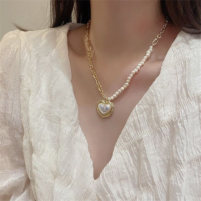 Freshwater Pearl Heart-shaped Pendant Necklaces Charm Jewelry YS0342 Touchy Style