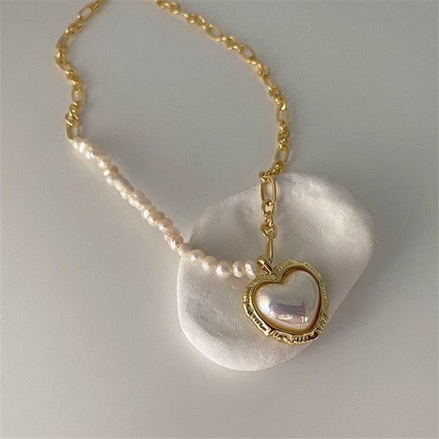 Freshwater Pearl Heart-shaped Pendant Necklaces Charm Jewelry YS0342 Touchy Style