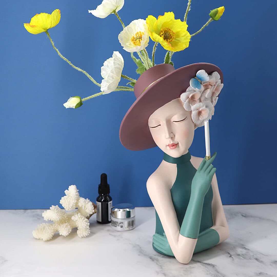 Modern Girl Thinking Statue Flower Vase Feajoy