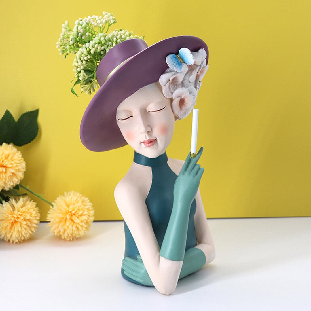 Modern Girl Thinking Statue Flower Vase Feajoy