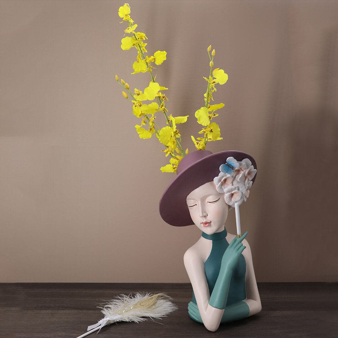 Modern Girl Thinking Statue Flower Vase Feajoy