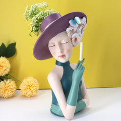 Modern Girl Thinking Statue Flower Vase Feajoy