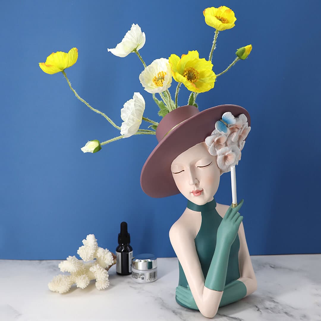 Modern Girl Thinking Statue Flower Vase Feajoy