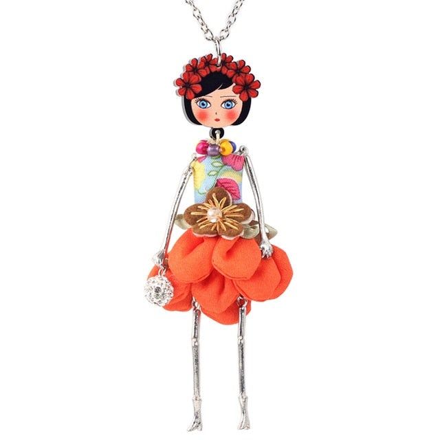 Girl Handmade French Doll Necklace Charm Jewelry BOS0404 Touchy Style