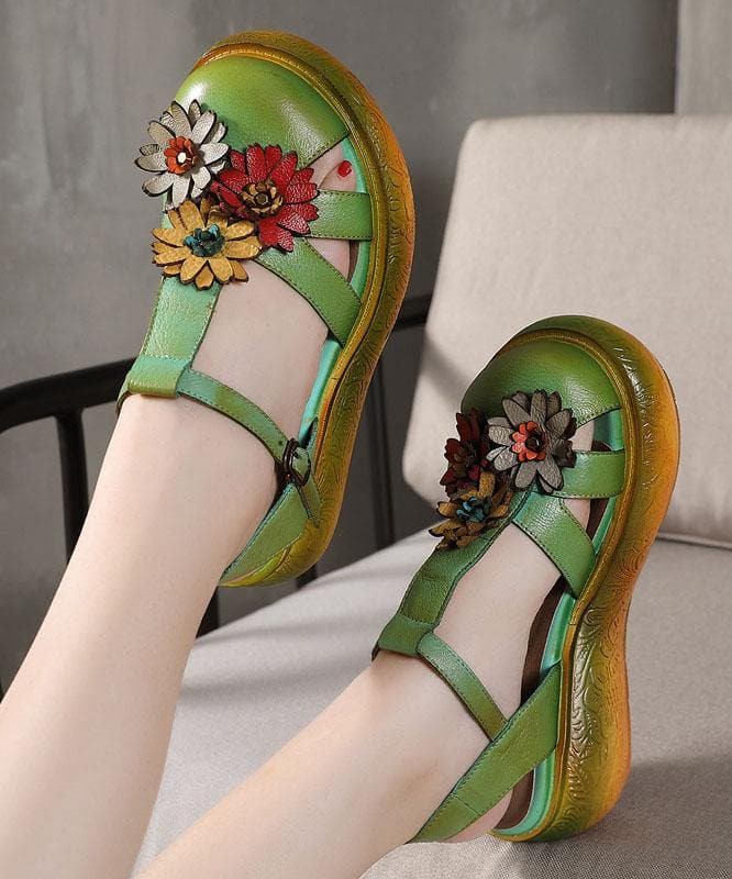 Green Cowhide Leather Buckle Strap Platform Sandals XZ-LX210624