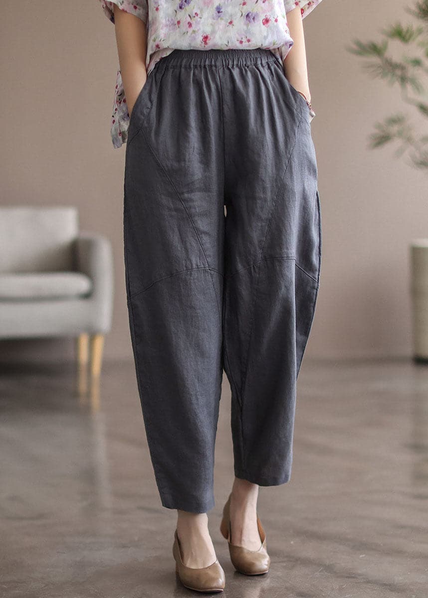 Grey Solid Patchwork Linen Pants High waist Summer gk-CPTS220503