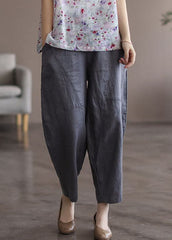 Grey Solid Patchwork Linen Pants High waist Summer gk-CPTS220503