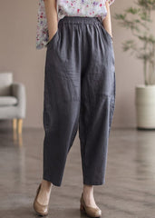 Grey Solid Patchwork Linen Pants High waist Summer gk-CPTS220503