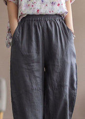 Grey Solid Patchwork Linen Pants High waist Summer gk-CPTS220503