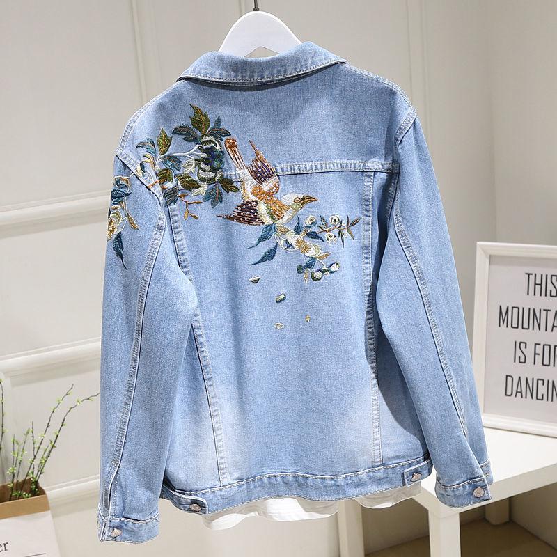 Women Embroidery Floral Vintage Denim Coat dylinoshop