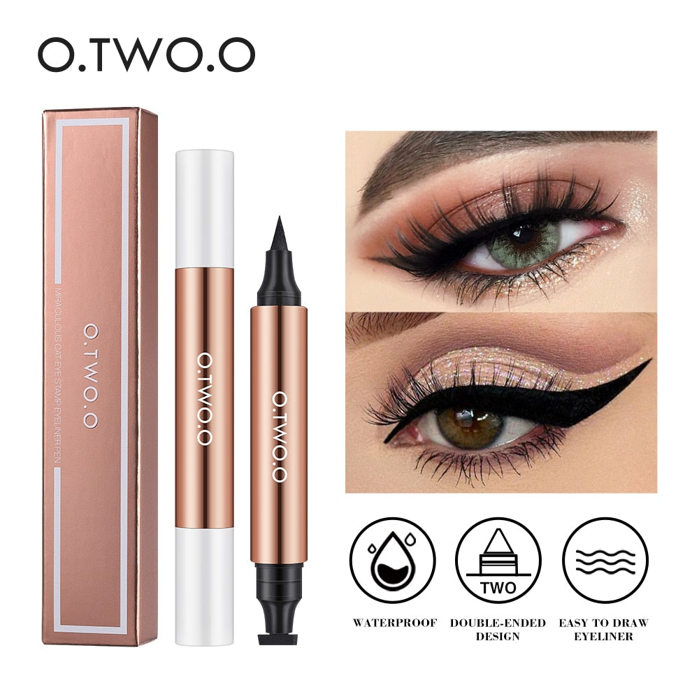 O.TWO.O Eyeliner Stamp Black Liquid Eyeliner Pen Waterproof Fast Dry Double-ended Eye Liner Pencil Make-up for Women Cosmetics dylinoshop