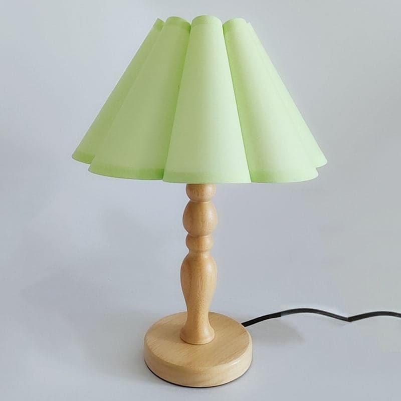 Cute Bedside Solid Wooden Table Lamp With Fabric Flower Shade dylinoshop