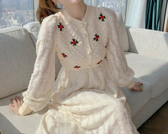 Women Korea Style Slim Embroidery Wool Knitting Sweater Maxi Dress dylinoshop