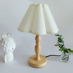 Cute Bedside Solid Wooden Table Lamp With Fabric Flower Shade dylinoshop