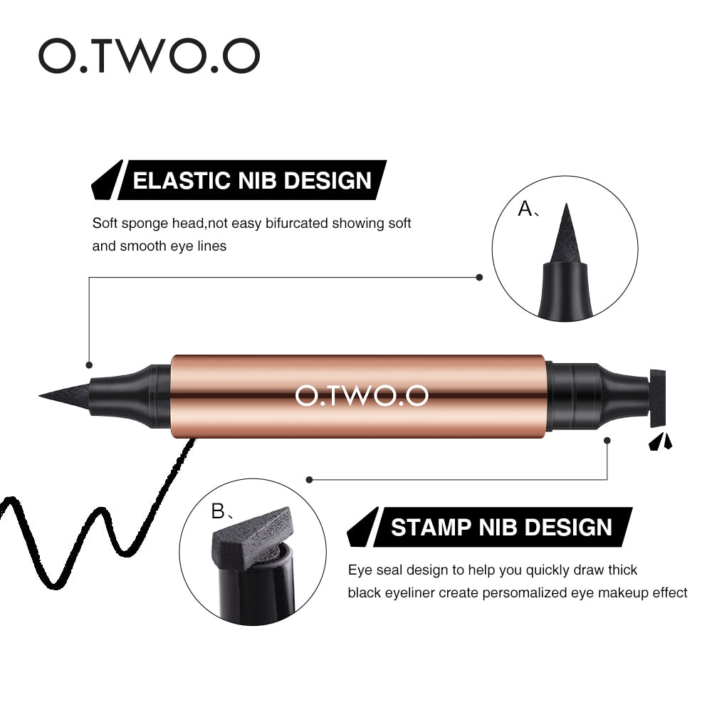 O.TWO.O Eyeliner Stamp Black Liquid Eyeliner Pen Waterproof Fast Dry Double-ended Eye Liner Pencil Make-up for Women Cosmetics dylinoshop