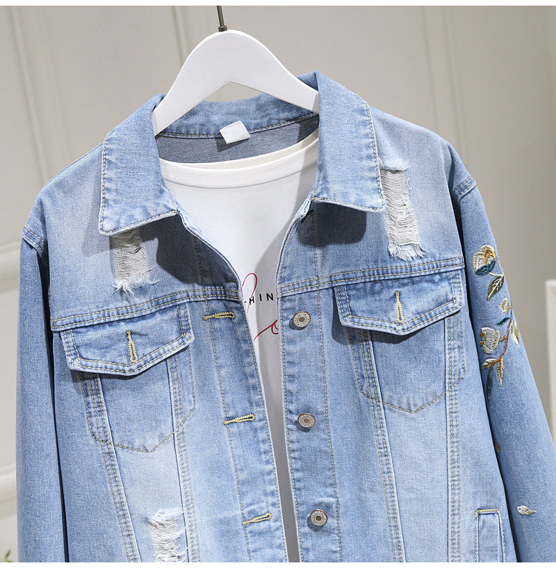 Women Embroidery Floral Vintage Denim Coat dylinoshop