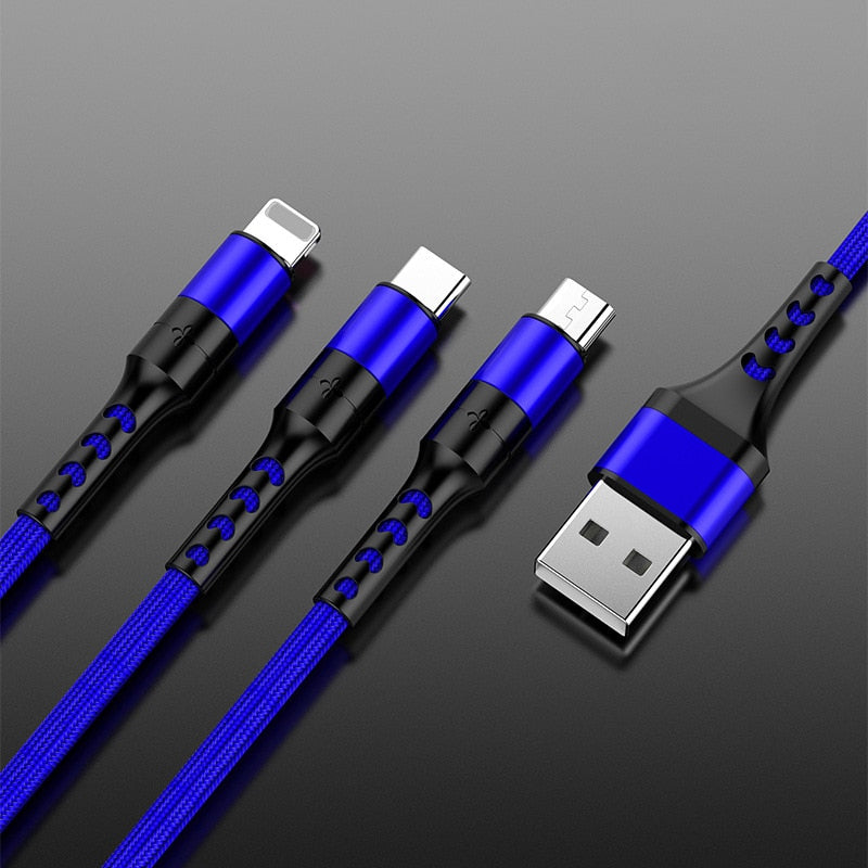 3 in1 Data USB Cable for Smartphone, PC and Tablet.  Fast Charging Cable dylinoshop