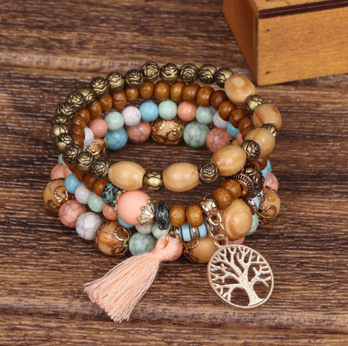 Bohemian style multi-layer wood bracelet dylinoshop