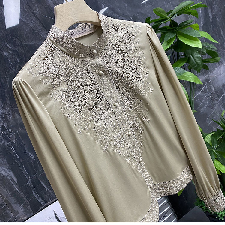 Women Embroidery Vintage Blusas De Mujer Stand Collar Blouse dylinoshop