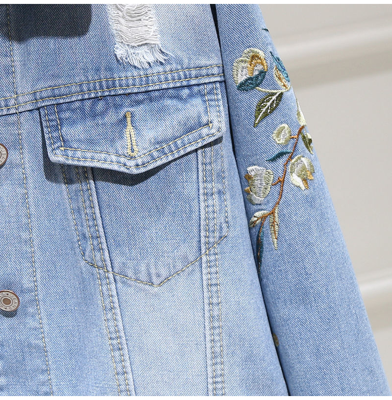 Women Embroidery Floral Vintage Denim Coat dylinoshop