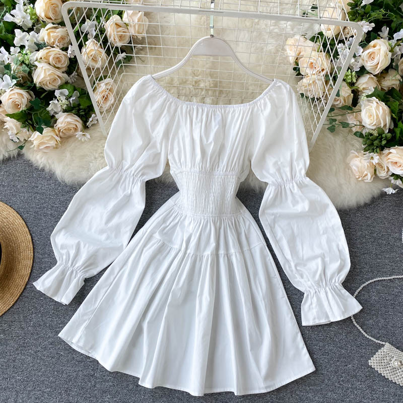 Women Off Shoulder Puff Sleeve Bandage Mini Dress dylinoshop