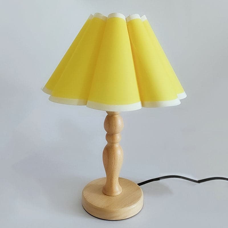 Cute Bedside Solid Wooden Table Lamp With Fabric Flower Shade dylinoshop