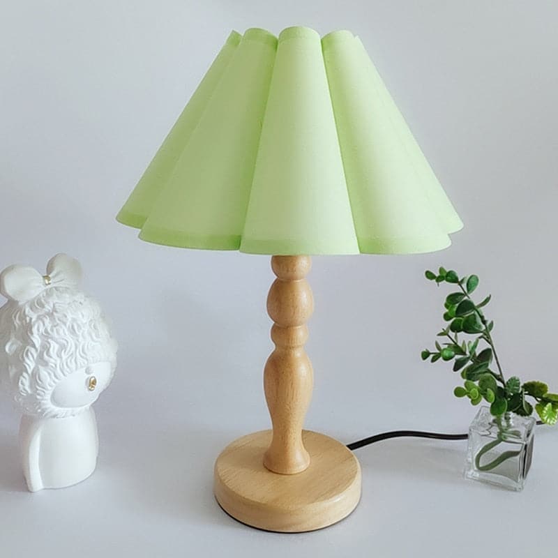 Cute Bedside Solid Wooden Table Lamp With Fabric Flower Shade dylinoshop